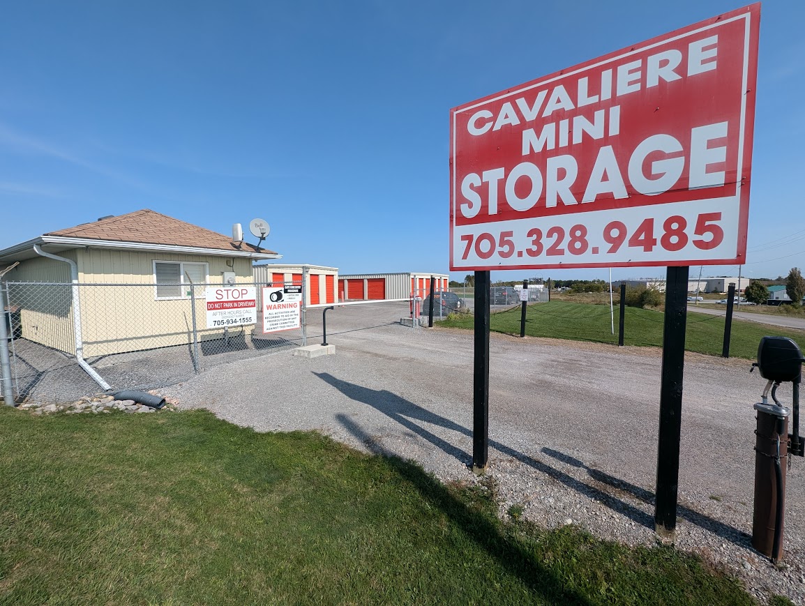 Roadside sign and entrance to Cavaliere Mini Storage